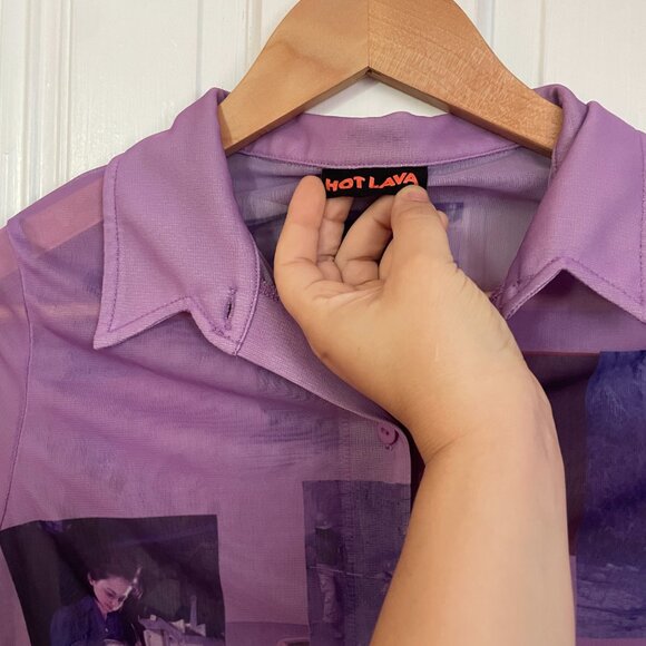 Hot Lava "working girls" purple mesh cropped button up - Picture 4 of 8